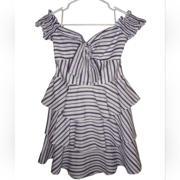 Lucy Paris Striped Gemma Off  The Shoulder Dress - Picture 3 of 10